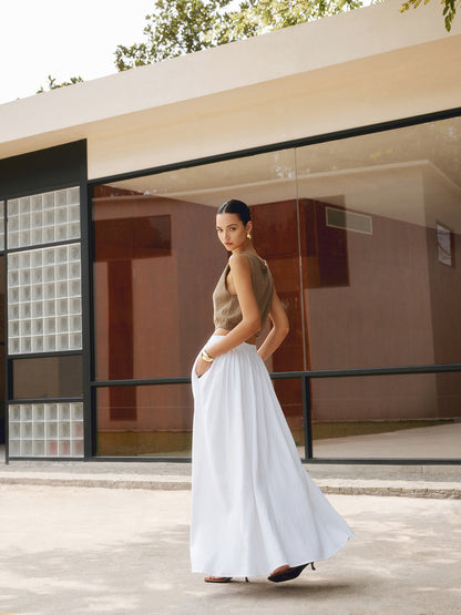 Ingrid Elegant Flowy Midi Skirt with Soft Drape