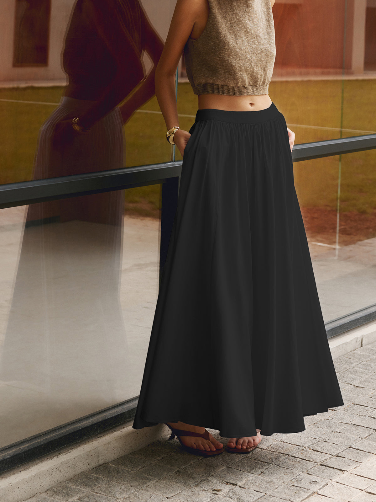 Ingrid Elegant Flowy Midi Skirt with Soft Drape