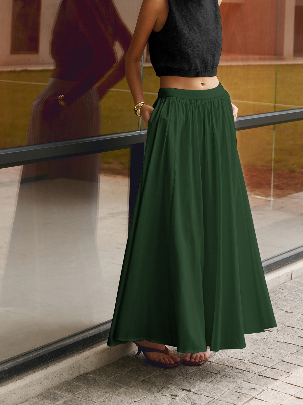 Ingrid Elegant Flowy Midi Skirt with Soft Drape