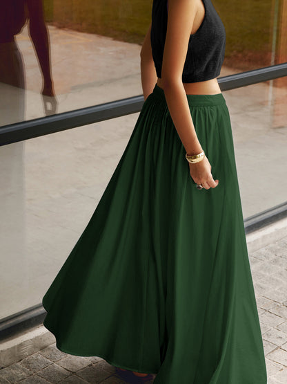 Ingrid Elegant Flowy Midi Skirt with Soft Drape – Green