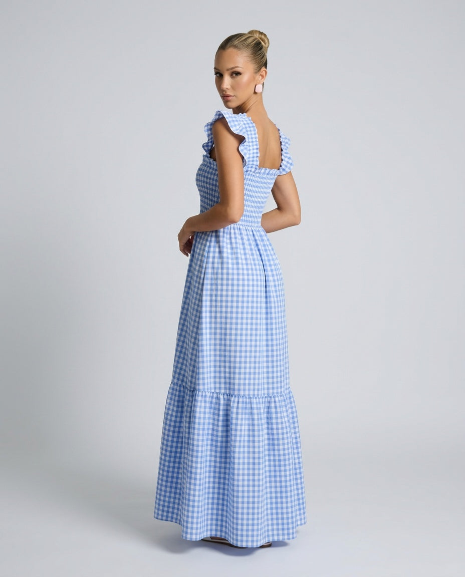 Ivy Classic Gingham Maxi Dress with Smocked Bodice