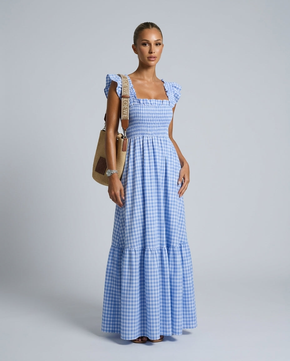 Ivy Classic Gingham Maxi Dress with Smocked Bodice