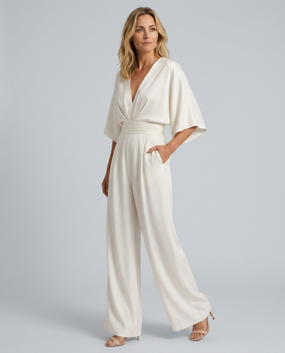 Jenna Effortless V-Neck Wide-Leg Jumpsuit with Pockets