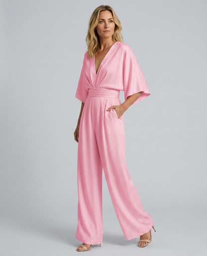 Jenna Effortless V-Neck Wide-Leg Jumpsuit with Pockets