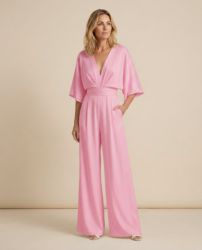 Jenna Effortless V-Neck Wide-Leg Jumpsuit with Pockets
