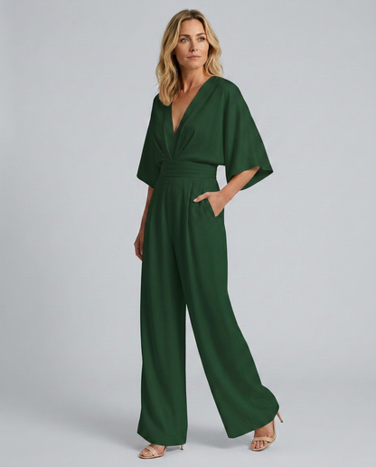 Jenna Effortless V-Neck Wide-Leg Jumpsuit with Pockets