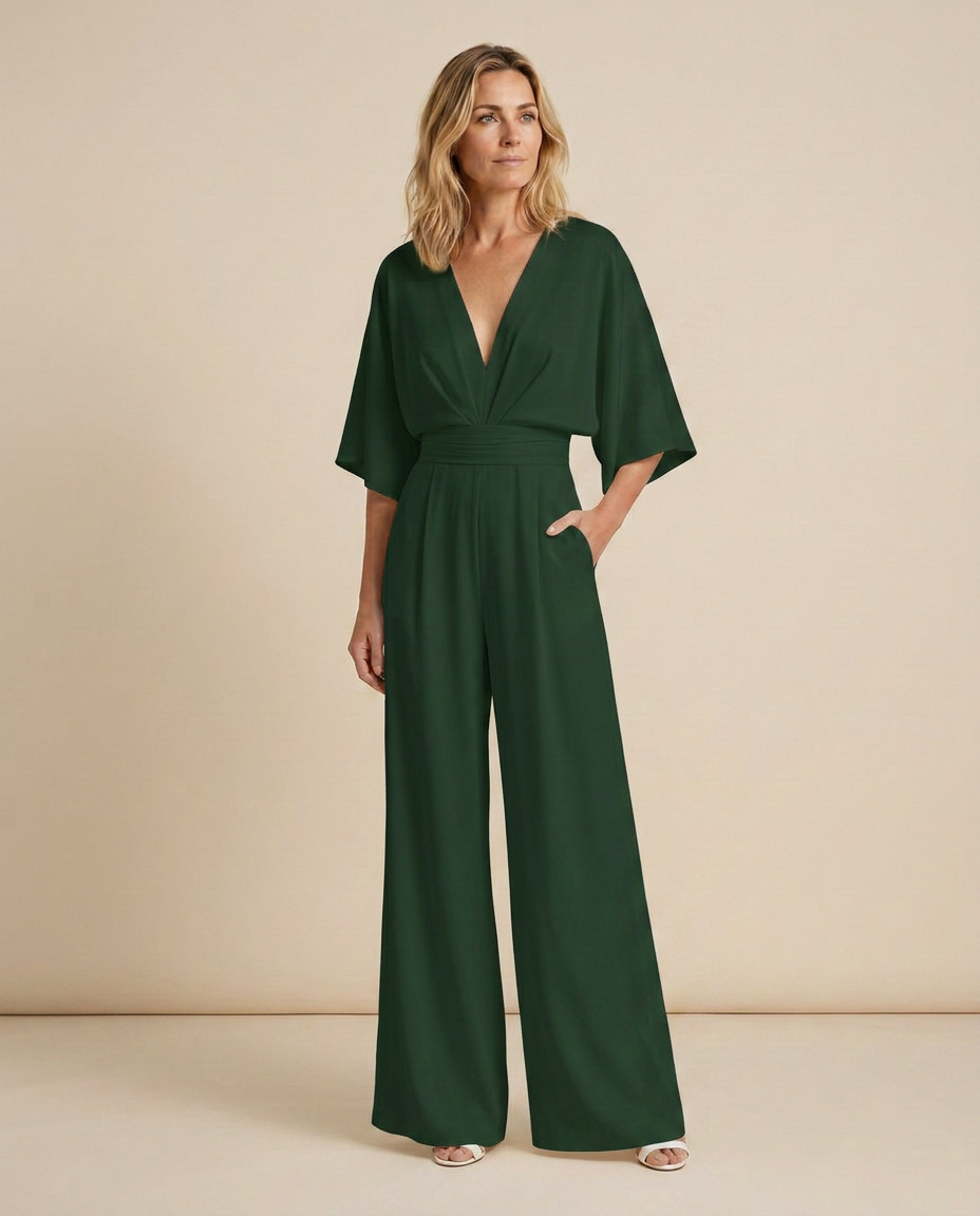 Jenna Effortless V-Neck Wide-Leg Jumpsuit with Pockets