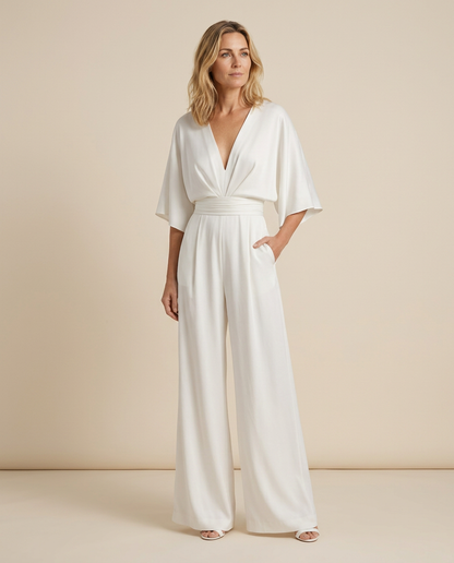 Jenna Effortless V-Neck Wide-Leg Jumpsuit with Pockets
