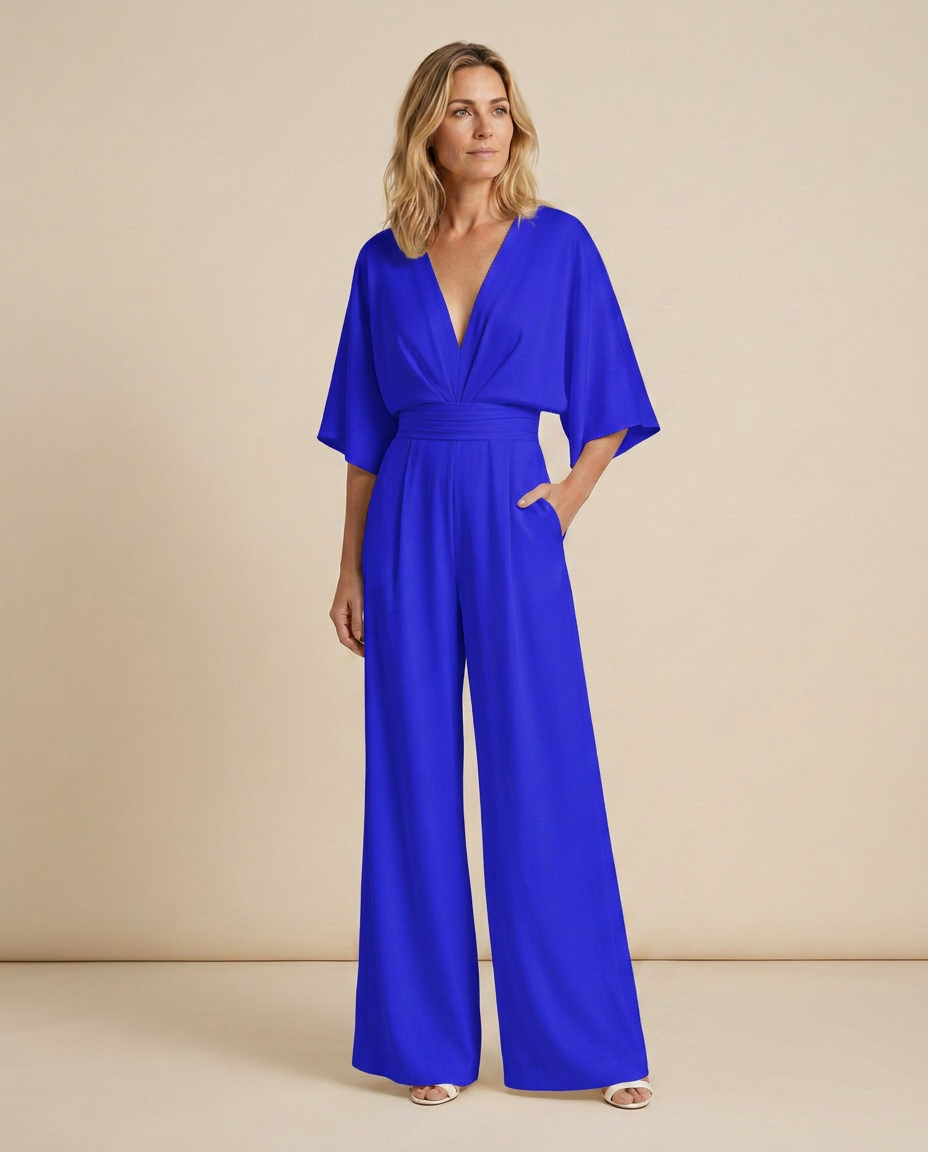 Jenna Effortless V-Neck Wide-Leg Jumpsuit with Pockets