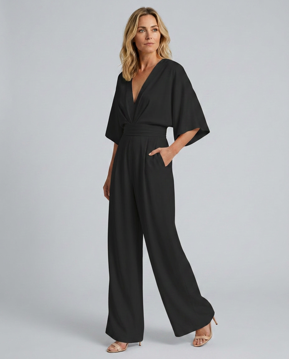 Jenna Effortless V-Neck Wide-Leg Jumpsuit with Pockets