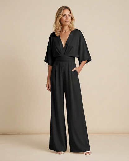 Jenna Effortless V-Neck Wide-Leg Jumpsuit with Pockets