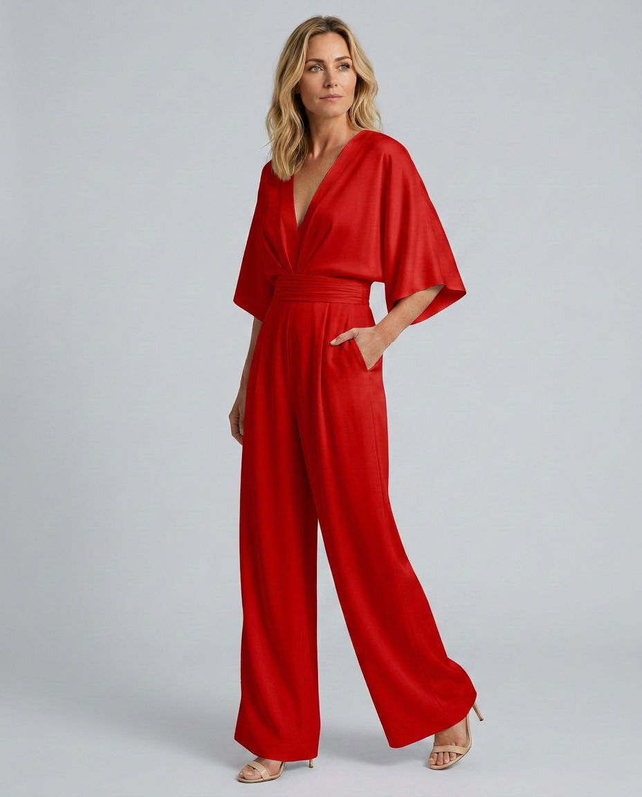 Jenna Effortless V-Neck Wide-Leg Jumpsuit with Pockets