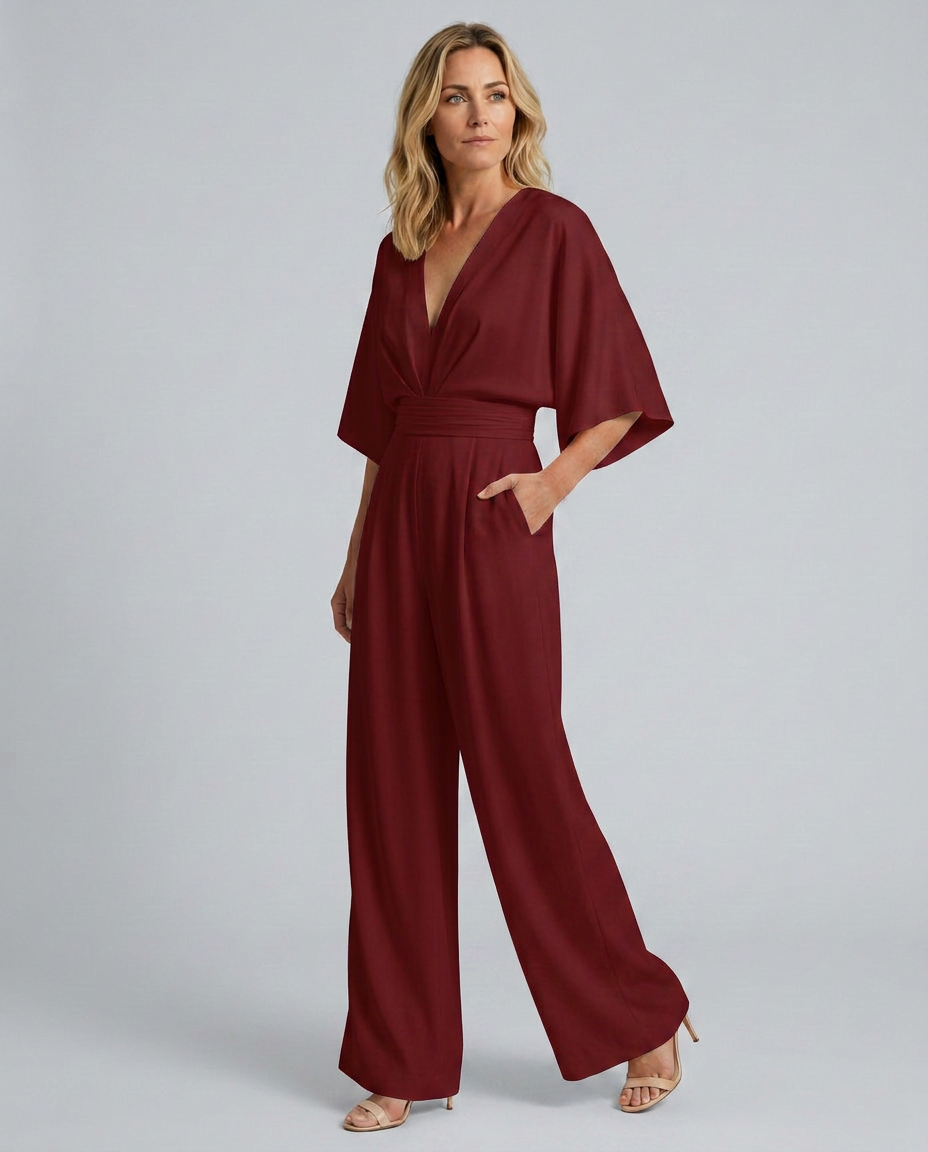 Jenna Effortless V-Neck Wide-Leg Jumpsuit with Pockets