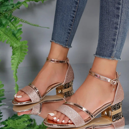 Joanna Faux Leather Sandals with Ankle Strap and Low Heel