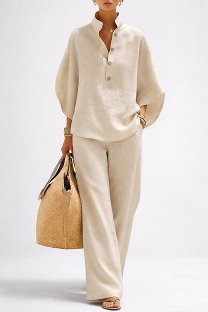 Keira Chic Linen-Look Wide-Leg Pants and Top Set