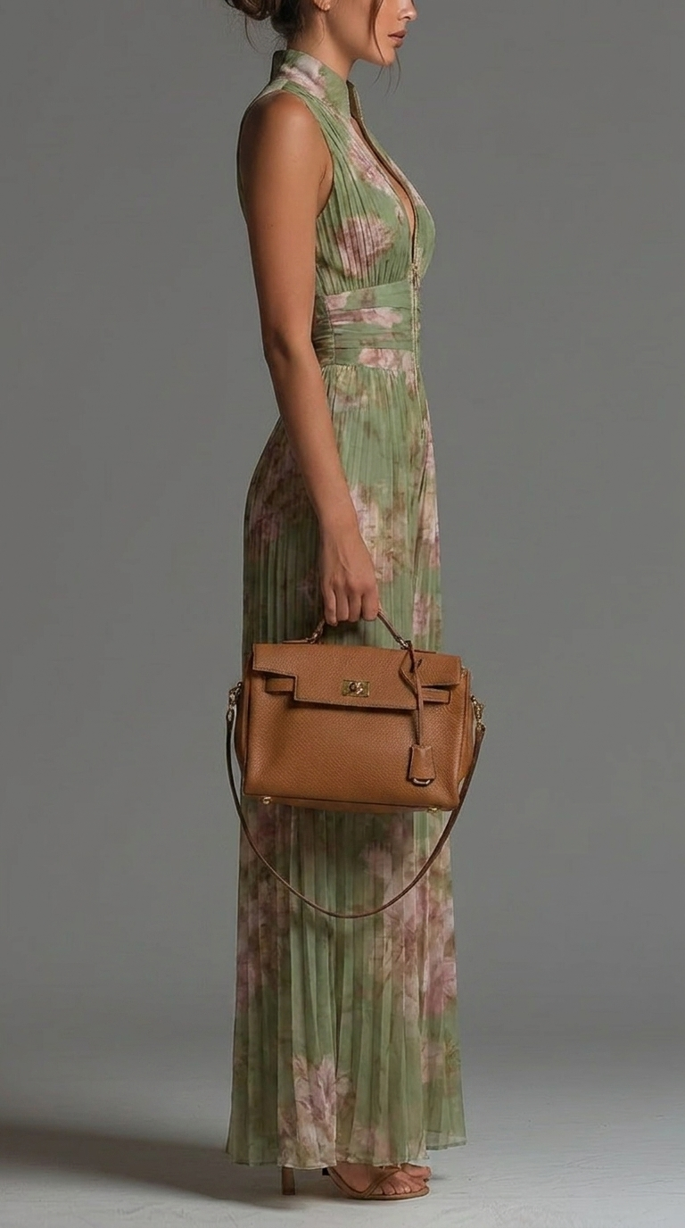 Laura Green Floral Halter Jumpsuit with Pleated Wide Leg