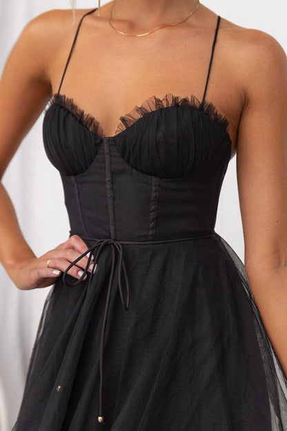 Leah Elegant Strappy Midi Dress with Tulle Skirt
