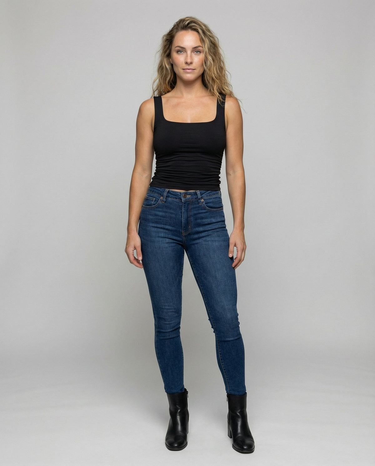 Leanne Ribbed Square Neck Tank Top with Ruched Sides