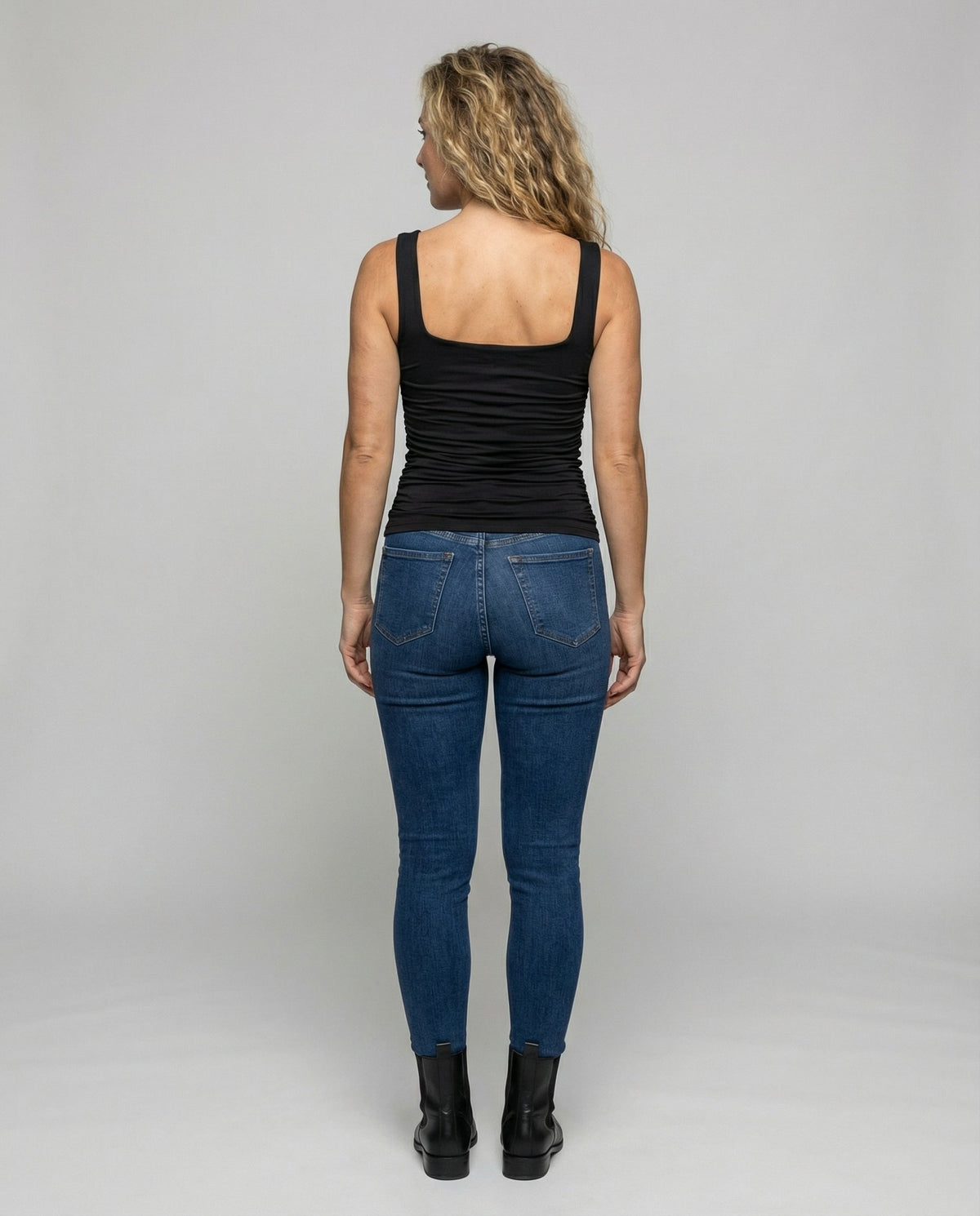 Leanne Ribbed Square Neck Tank Top with Ruched Sides