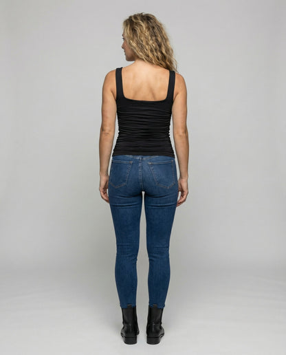 Leanne Ribbed Square Neck Tank Top with Ruched Sides