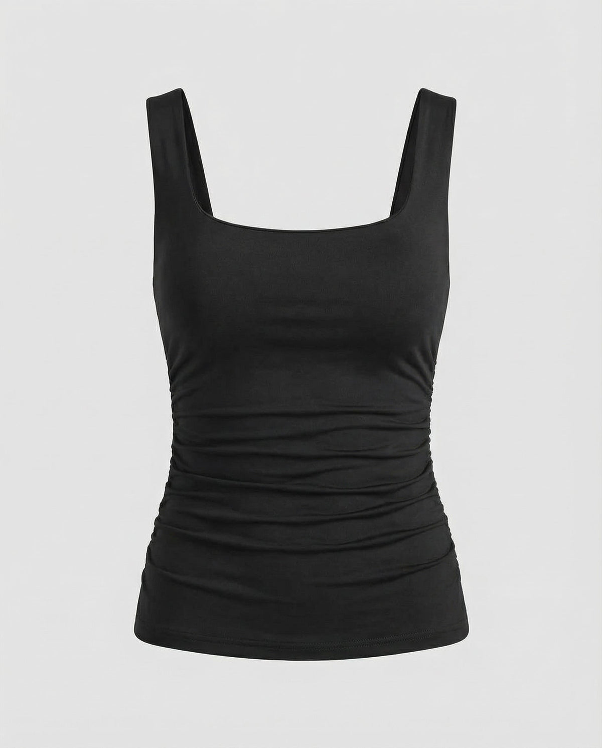 Leanne Ribbed Square Neck Tank Top with Ruched Sides