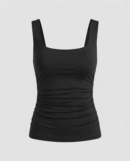 Leanne Ribbed Square Neck Tank Top with Ruched Sides