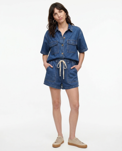 Lilian Cotton Blend Button-Down Shirt and Shorts Set