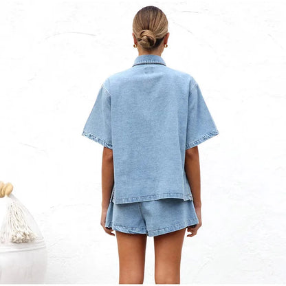 Lilian Cotton Blend Button-Down Shirt and Shorts Set