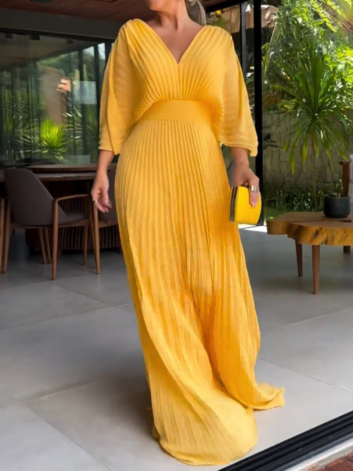 Lily Chic Pleated Maxi Dress in Bright Colours