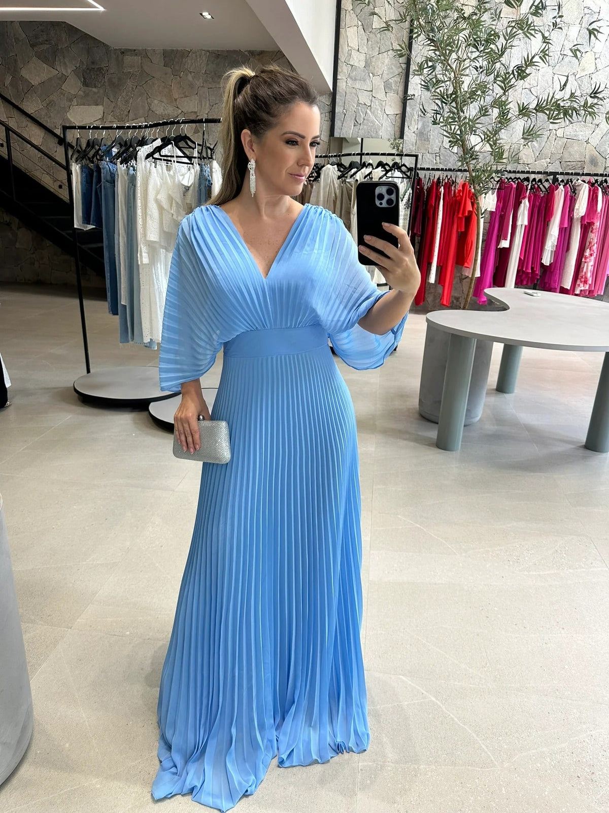 Lily Chic Pleated Maxi Dress in Bright Colours