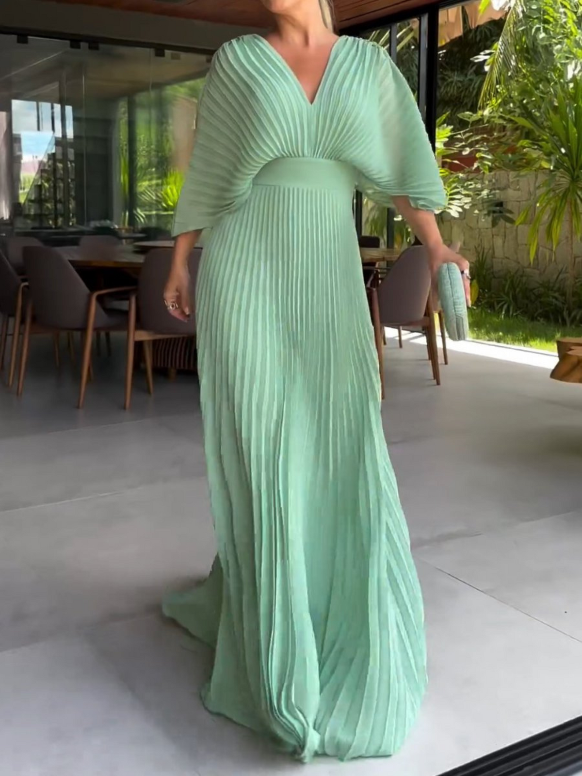 Lily Chic Pleated Maxi Dress in Bright Colours – Mint