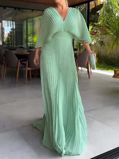 Lily Chic Pleated Maxi Dress in Bright Colours – Mint