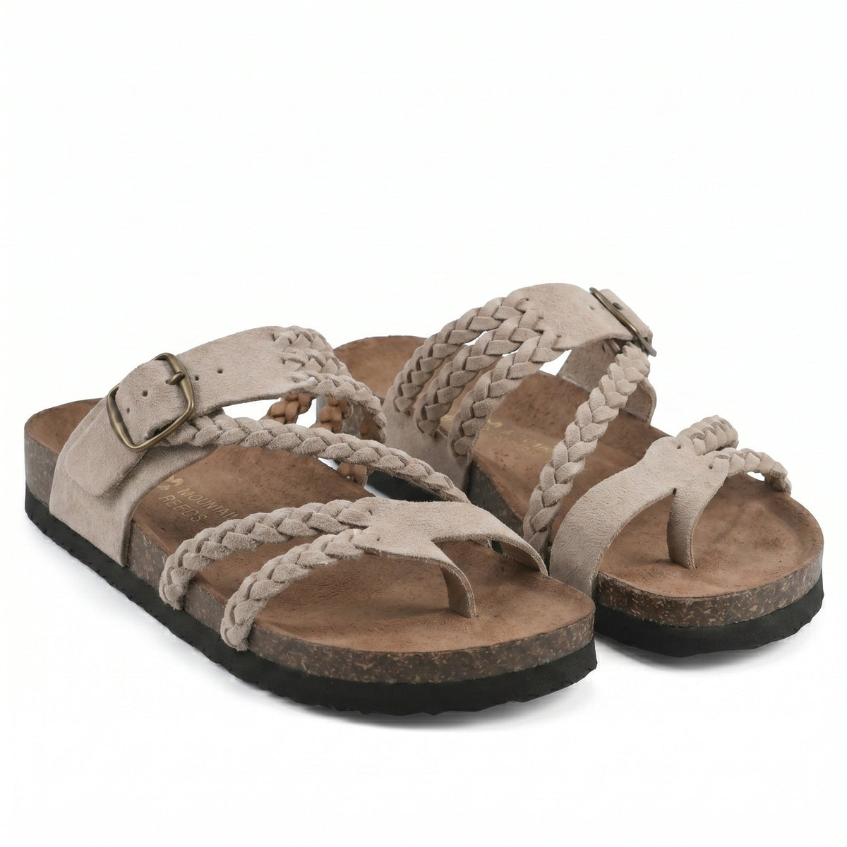 Livia Braided Flat Sandals with Toe Loop and Ankle Strap – Beige
