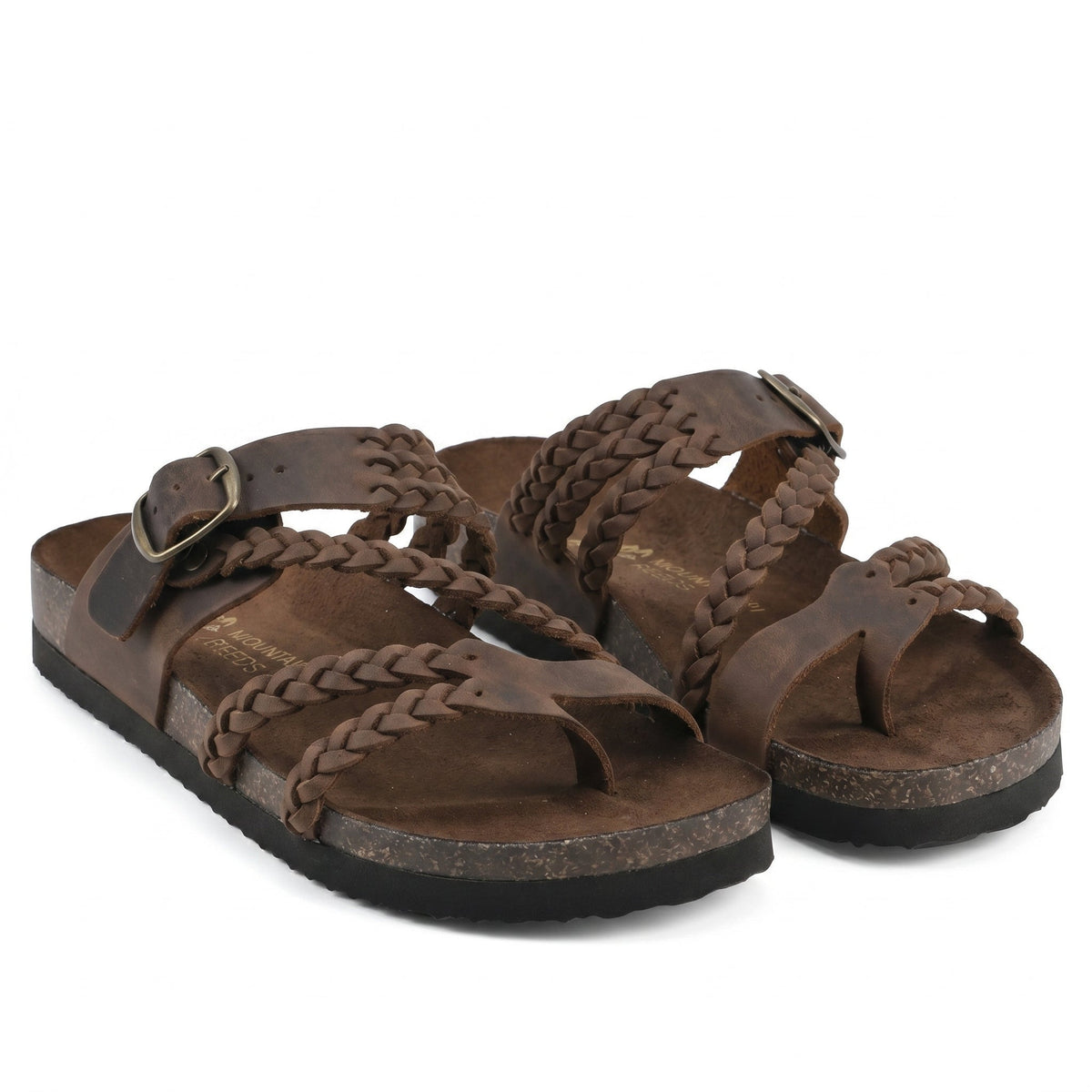 Livia Braided Flat Sandals with Toe Loop and Ankle Strap – Brown