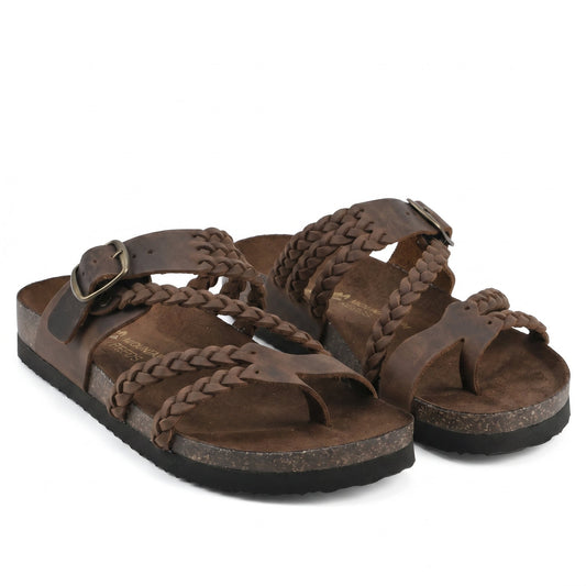 Livia Braided Flat Sandals with Toe Loop and Ankle Strap – Brown