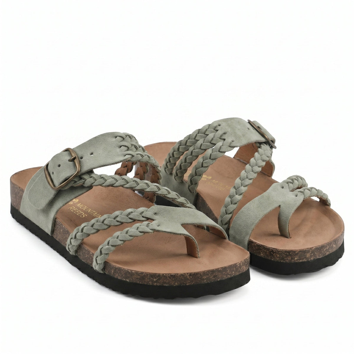 Livia Braided Flat Sandals with Toe Loop and Ankle Strap – Green