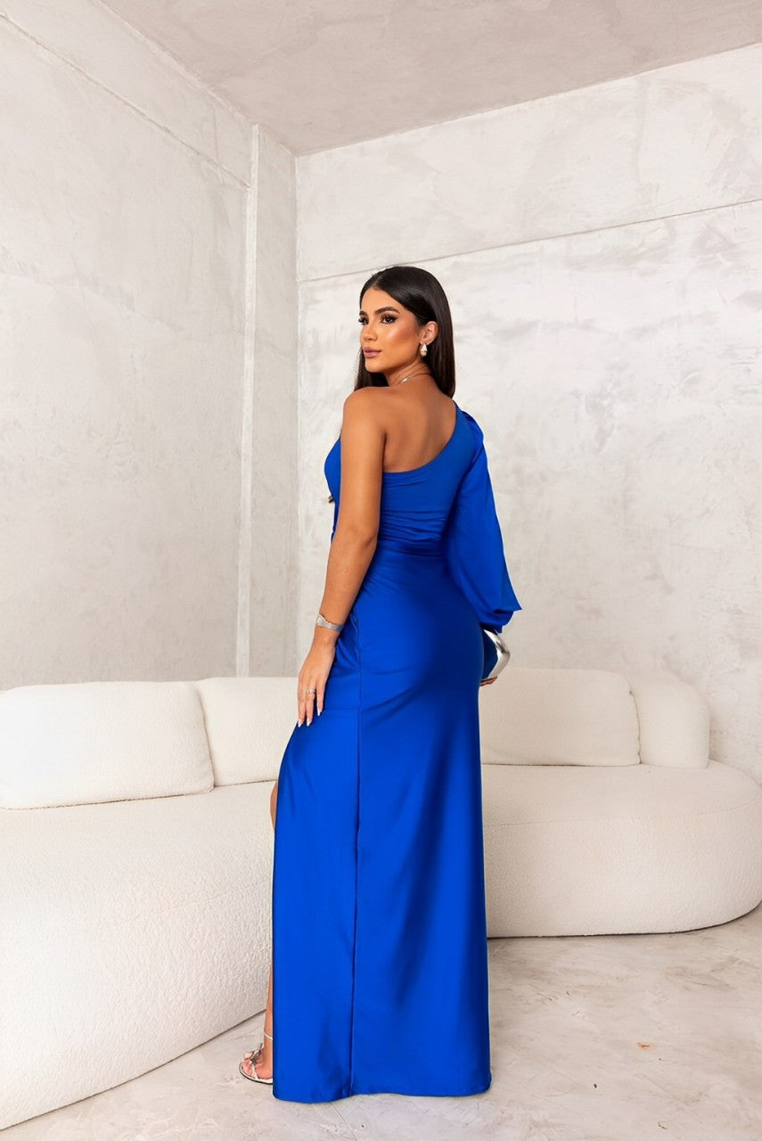 Lola Elegant One-Shoulder Satin Maxi Dress with Slit