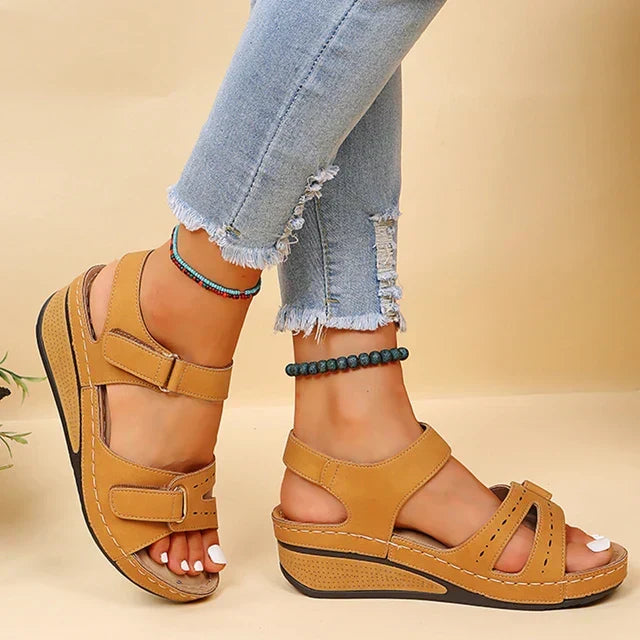 Lorna Open-Toe Wedge Sandals with Cushioned Gel Sole – Brown