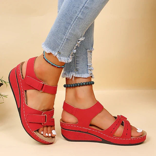 Lorna Open-Toe Wedge Sandals with Cushioned Gel Sole – Red