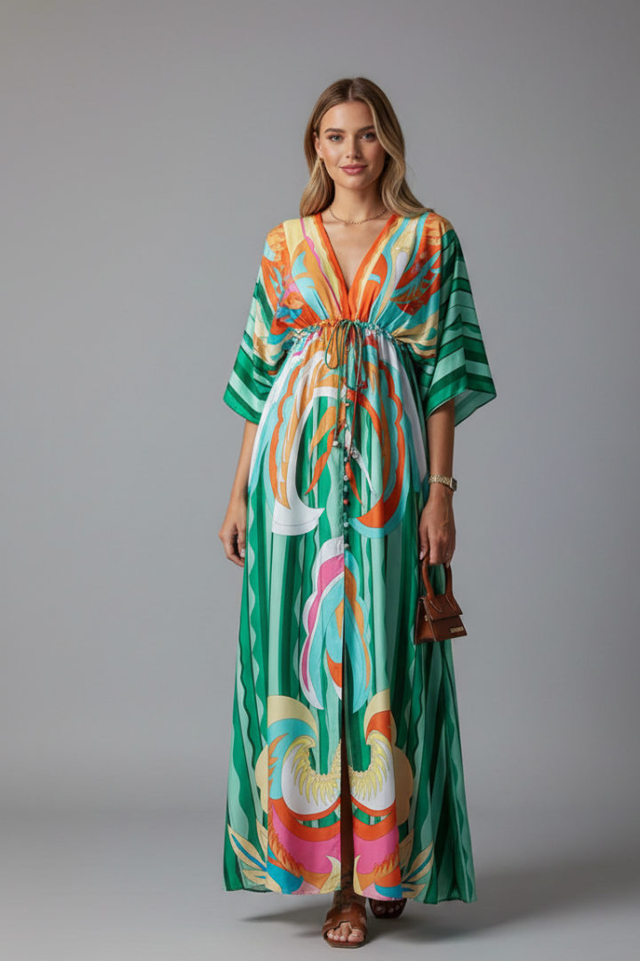 Lucy Effortless Boho Summer Maxi Dress – Green