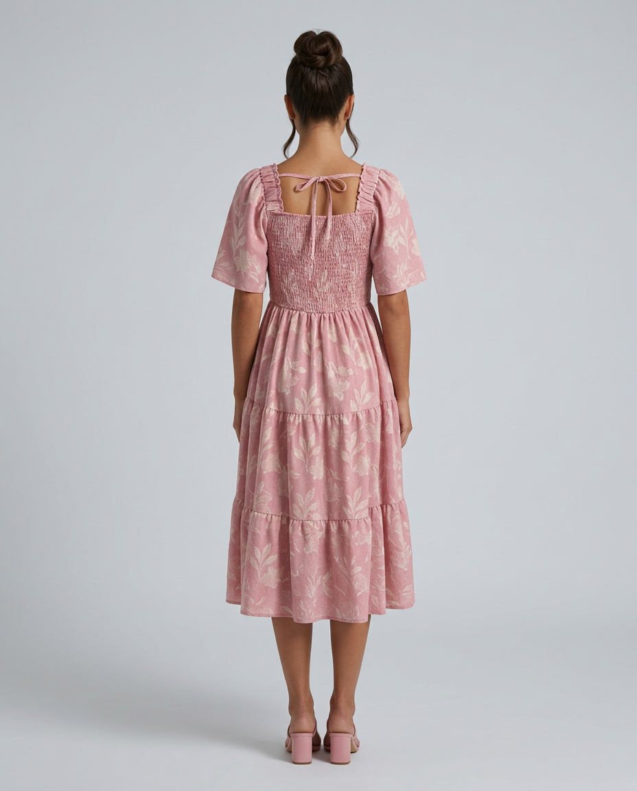 Maeve Textured Floral Midi Dress with Square Neck