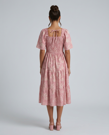 Maeve Textured Floral Midi Dress with Square Neck