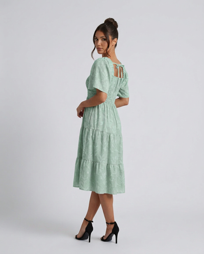 Maeve Textured Floral Midi Dress with Square Neck