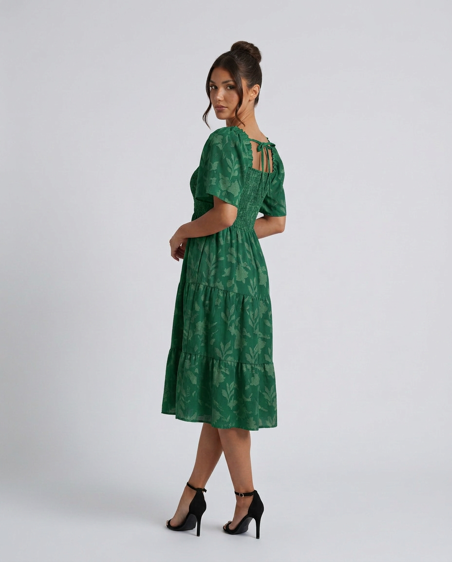Maeve Textured Floral Midi Dress with Square Neck