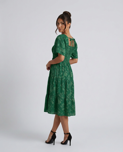 Maeve Textured Floral Midi Dress with Square Neck
