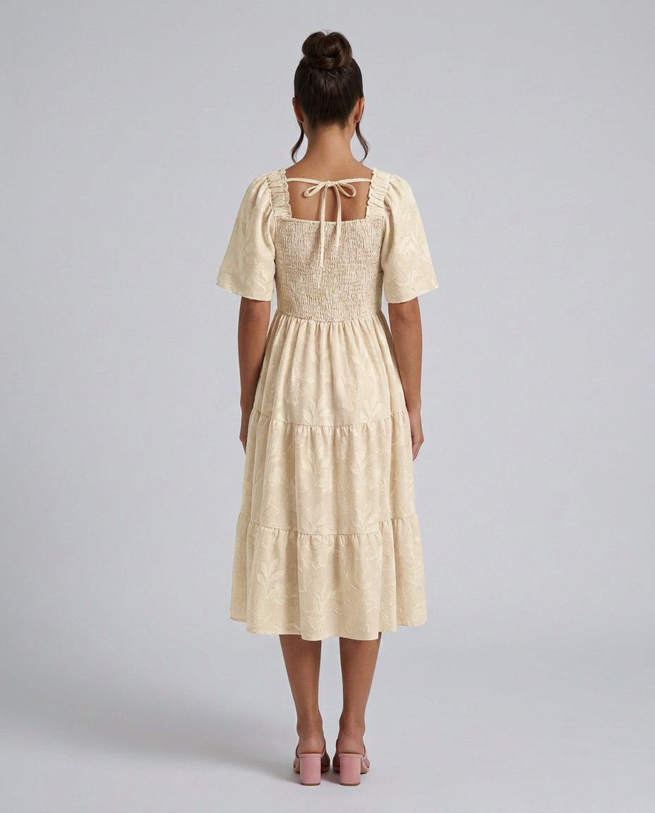 Maeve Textured Floral Midi Dress with Square Neck