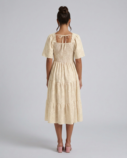 Maeve Textured Floral Midi Dress with Square Neck