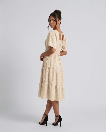 Maeve Textured Floral Midi Dress with Square Neck