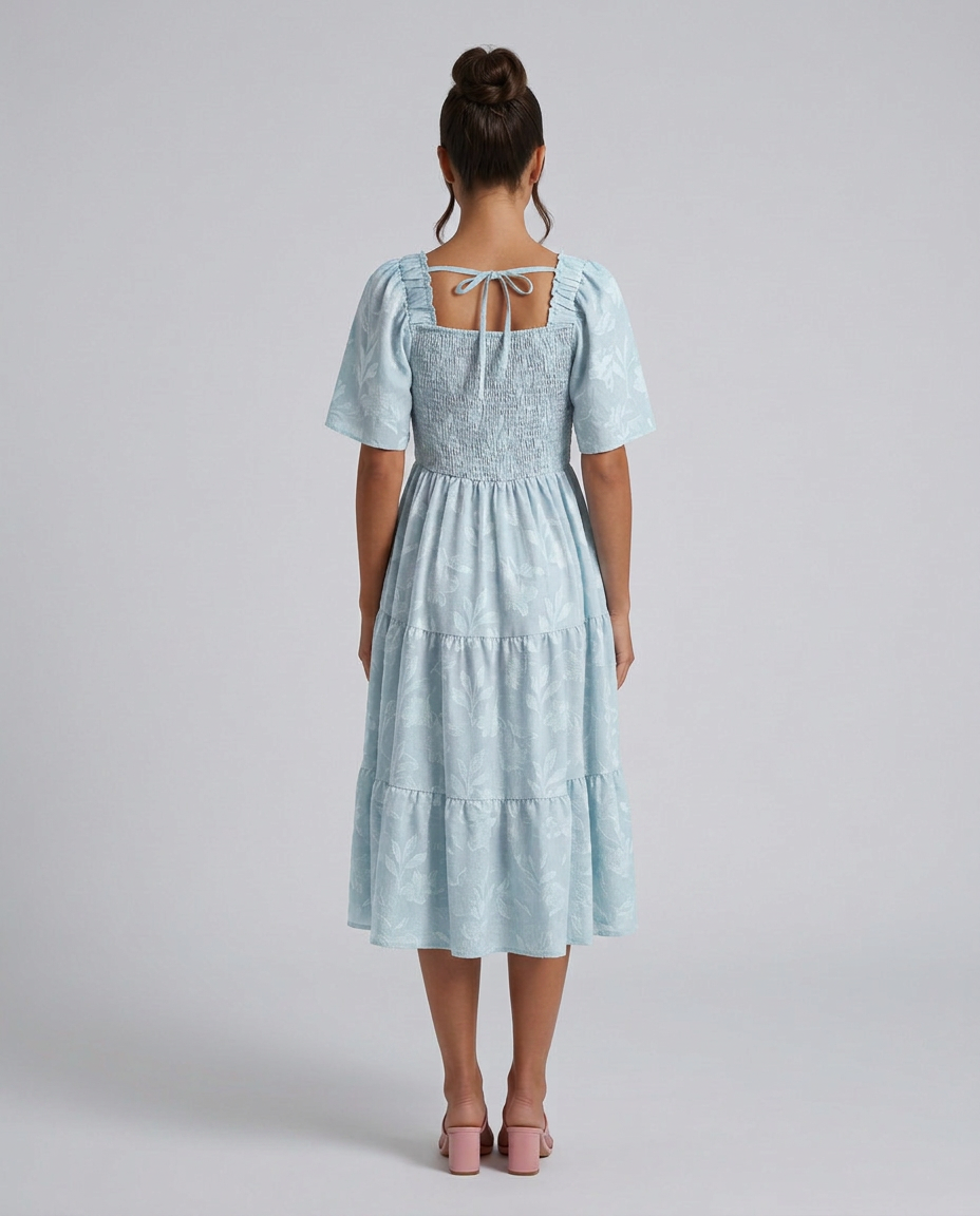 Maeve Textured Floral Midi Dress with Square Neck