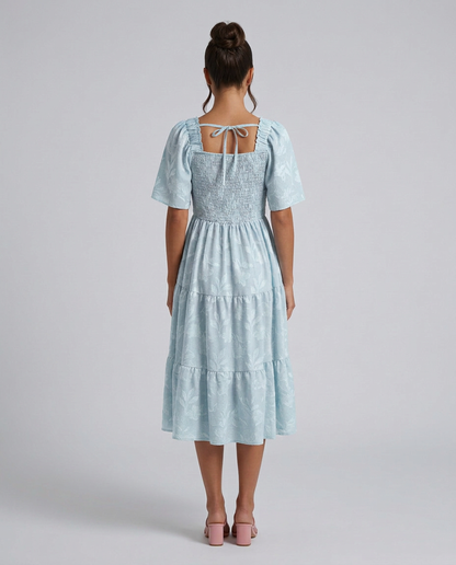 Maeve Textured Floral Midi Dress with Square Neck